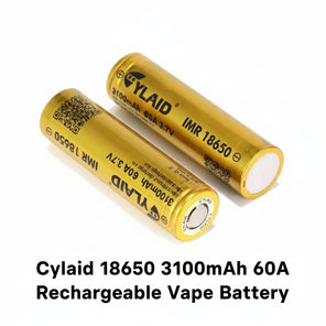 Two gold-colored YLaid 18650 rechargeable lithium-ion batteries on a clean white background.