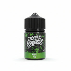A bottle of Death To Disposables Mint Ice disposable vape on a plain white background.
