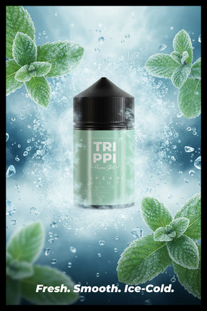 Trippi Spearmint vape juice bottle on a white background