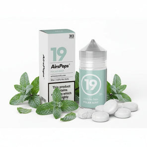 19 AirsPops Polar Mint vape juice bottle and packaging on a white background