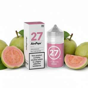 Airspops 27 e-liquid bottle and packaging on a white background