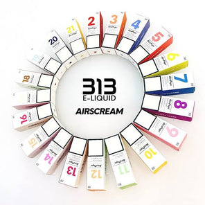 AirPops Salt Juice 30ml e-liquid bottles arranged in a circle showing assorted flavors and colors