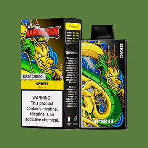 DRAGON by Nasty 25 000 disposable vape in yellow color beside branded box