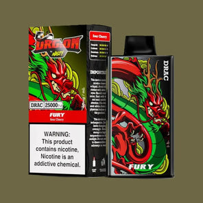 DRAGON by Nasty 25 000 disposable vape in green and yellow color beside packaging