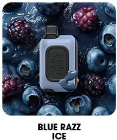 Insta Bar 20K Puffs Blue Razz Ice disposable vape with icy blue raspberry background
