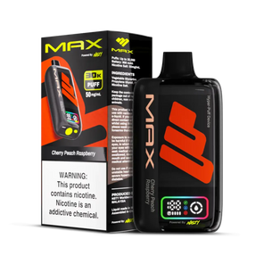 Nasty Bar Max 30K disposable vape in red flavor beside black box