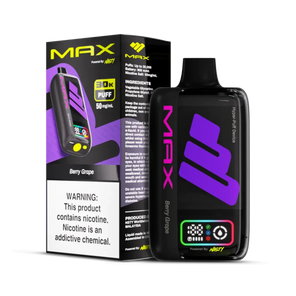 Nasty Bar Max 30K disposable vape in purple flavor with black packaging box