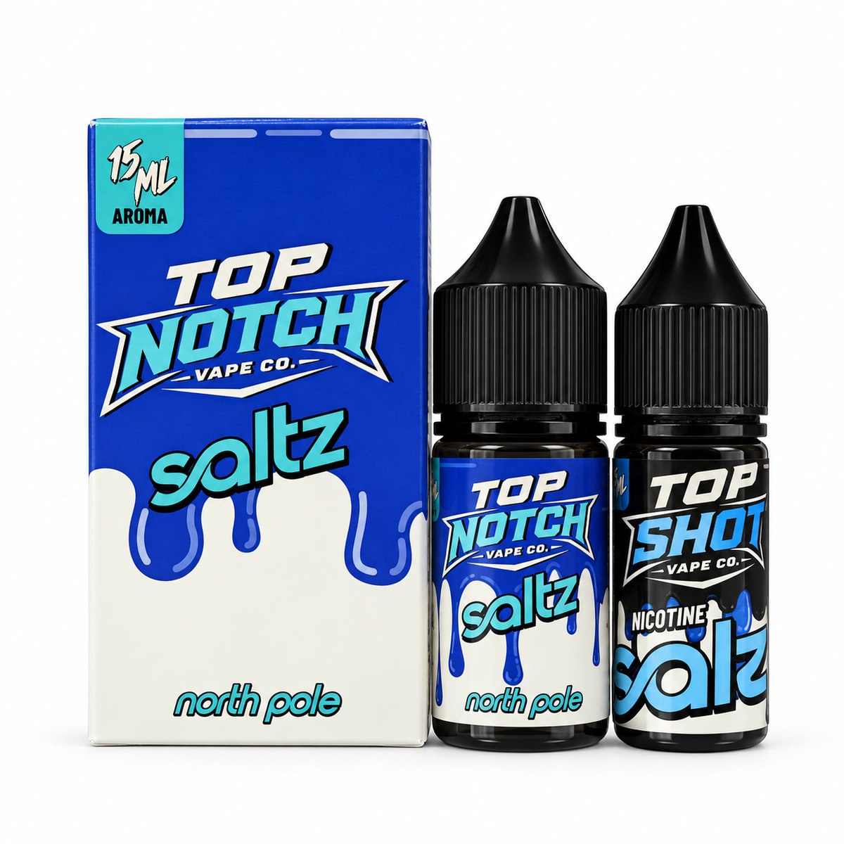 Top Notch Vape Co Saltz North Pole 30ml shortfill combo, 15ml flavour and 15ml nicotine shot