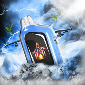 Velocity 25K Puffs disposable vape with purple icy flavor-themed smoke background