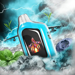 Velocity 25K Puffs disposable vape with blue icy flavor-themed smoke background