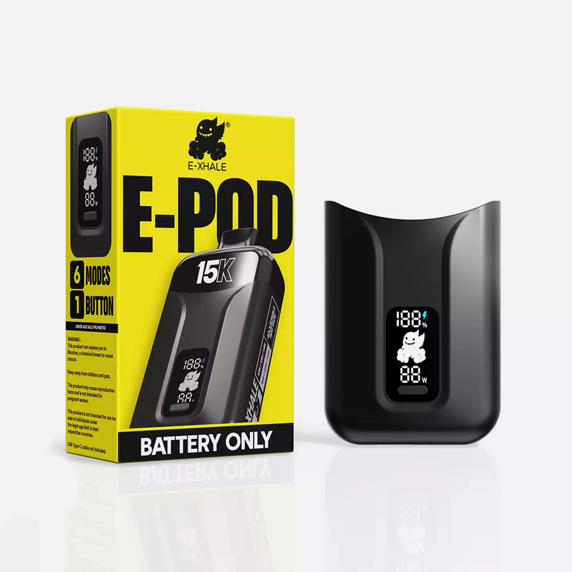 E-Xhale 15K E-Pod Battery Unit – 800mAh Adjustable Pod Battery