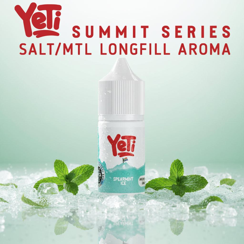 Yeti Summit Series salt/MTL longfill aroma bottle on a white background