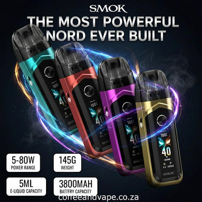 Four SMOK Nord 6 Kit devices in different colors on a gradient background