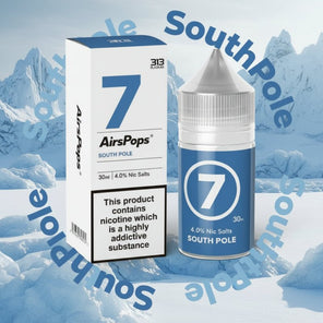 Airspops 7 South Pole vape juice bottle and packaging on a white background