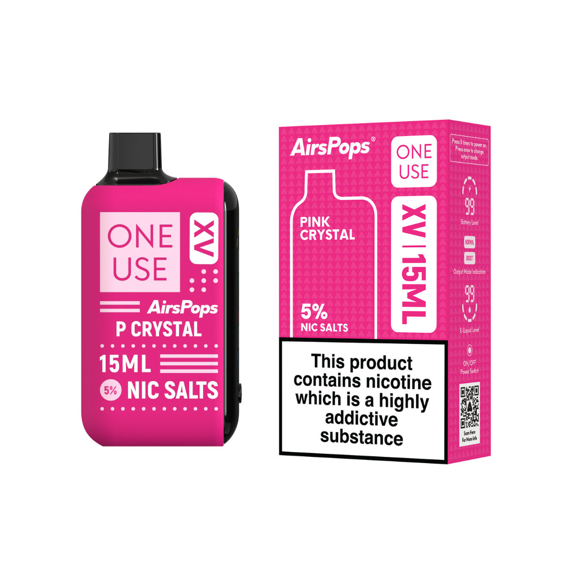 Airscream AirsPops ONE USE XV Pink Crystal 15ml 5% disposable vape