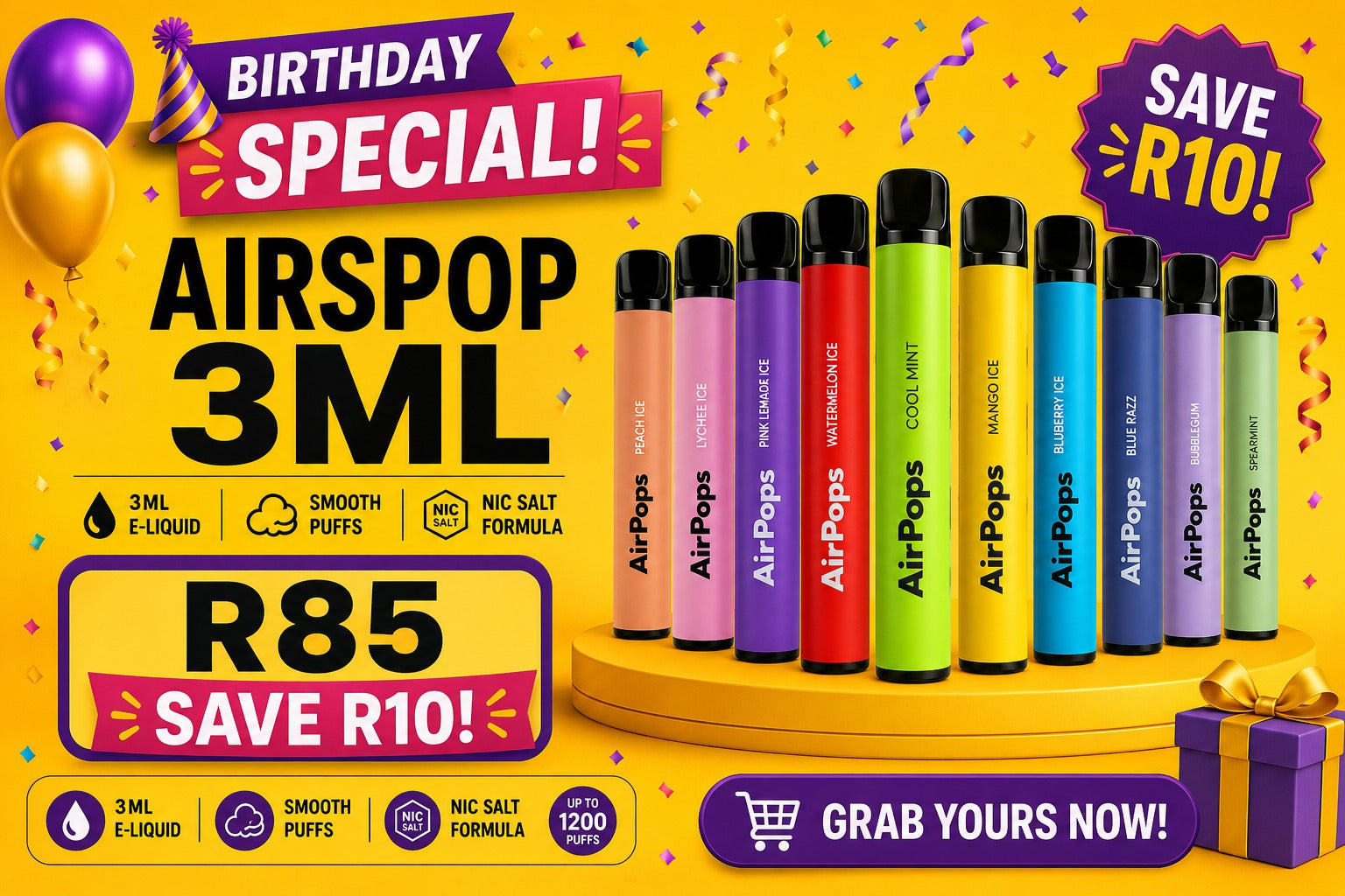 Airscream AirsPops ONE USE 3ml 5% Nic Disposable Vape