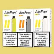 Airspops Kit + Pods range showing multiple vape device colors and flavors