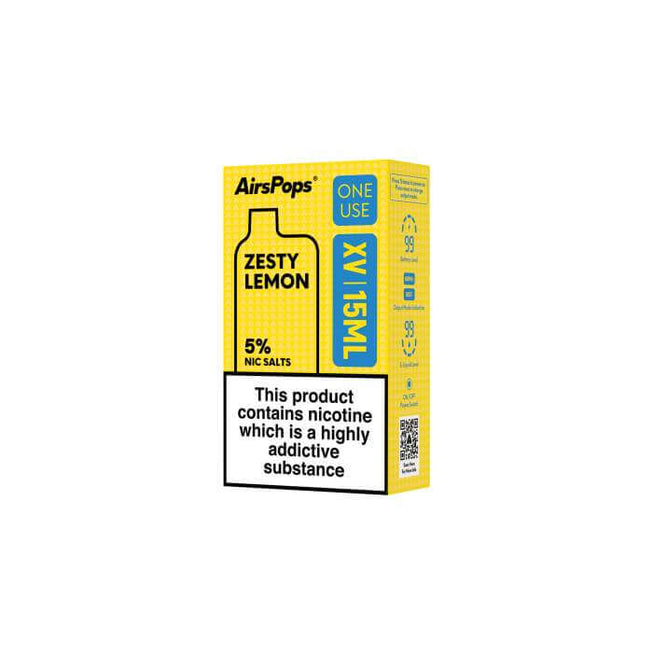 AirsPops One Use 15ml disposable vape with yellow-grey packaging – 15ml e-liquid device