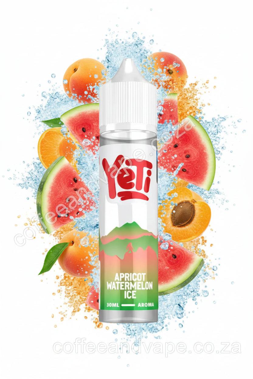 Yeti Apricot Watermelon Ice vape juice bottle on a white background