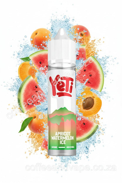 Yeti Apricot Watermelon Ice vape juice bottle on a white background