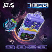 ATVS 30K disposable vape with purple design and flavor highlights