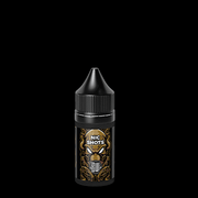 Black bottle on dark background with gold and white label
Bewolk Nic Shot e-liquid bottle with gold label on black background