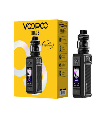 Voopoo Drag 6 vaping device and packaging on a white background