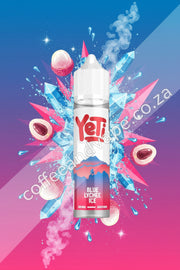 Yeti Blue Lychee Ice vape juice bottle on a white background