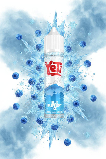 Yeti Blue Raspberry Ice vape juice bottle on a white background