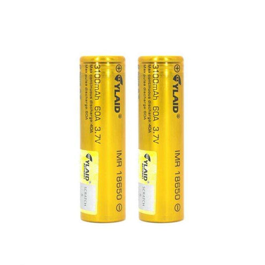 Cylaid 18650 3100mAh yellow battery wrapper and terminal detail