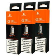 Geek vape coil packs in orange and black packaging displayed upright