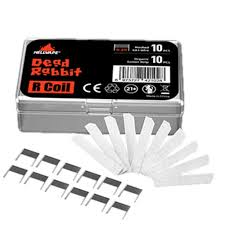 Hellvape Dead Rabbit R 0.2 ohm mesh coil kit showing 10 mesh strips and 10 cotton strips