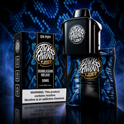 Jack Parow Tjoef 12K Puff 50MG Bubblegum Melkie flavoured pod with blue snakeskin packaging and device
