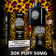 Jack Parrow JTJOEF 30K Puff 50MG Granadilla Lolly vape with yellow leopard packaging and device