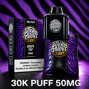 Jack Parrow JTJOEF 30K Puff 50MG Grape Pop vape with purple zebra packaging and device