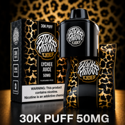 Jack Parrow JTJOEF 30K Puff 50MG Lychee Juice vape with gold leopard packaging and device
