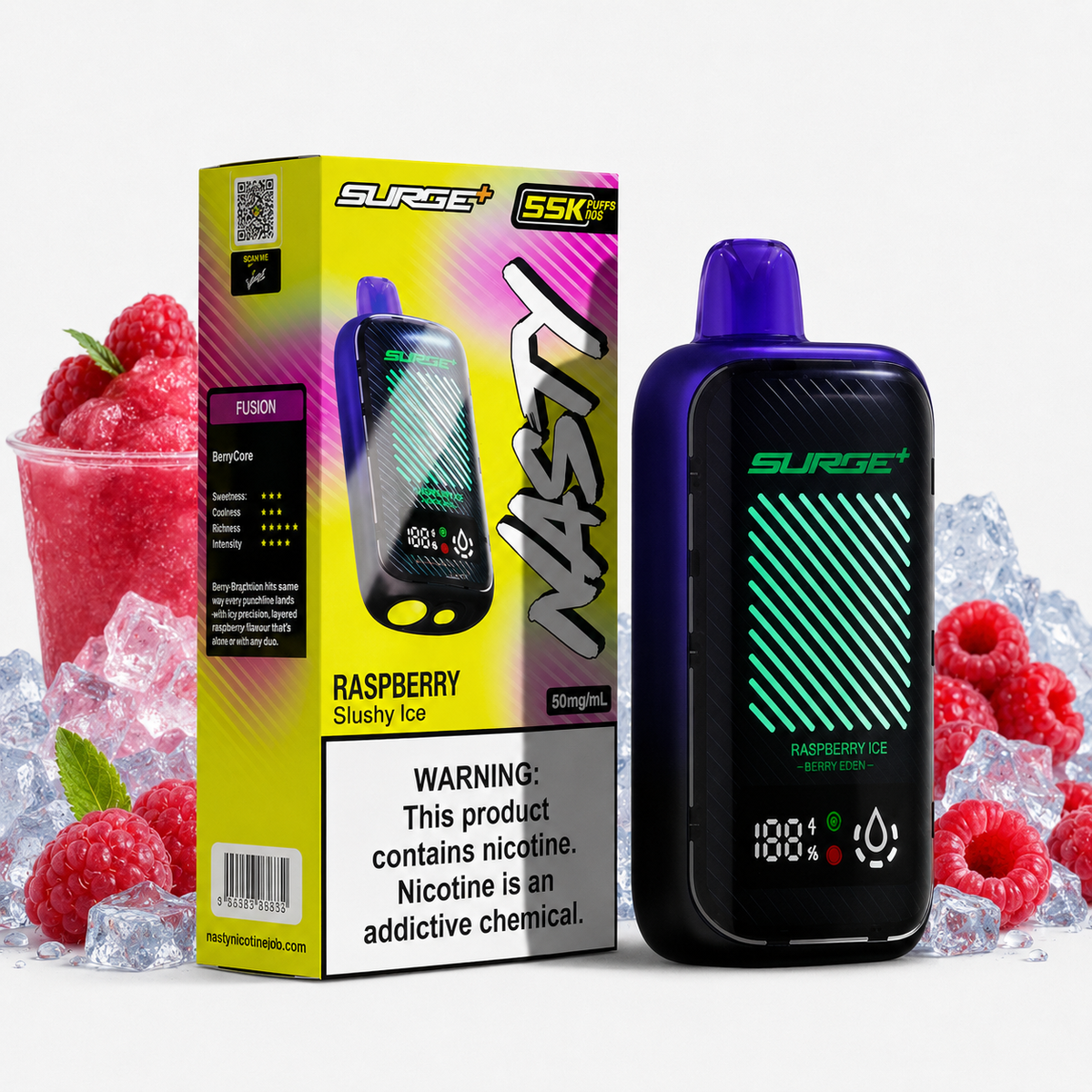 Nasty Surge+ 55K Jozi Frost Raspberry Slushy Ice Disposable Vape 50mg