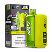Nasty VERSA 30k - Green vape device with 'Nasty' branding next to its packaging on a white background