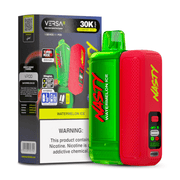 Nasty VERSA 30k - Green and red vape device with 'Nasty' branding next to its packaging on a white background