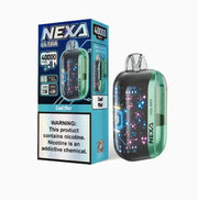 Nexa 40000 disposable vape in blue and teal color next to packaging