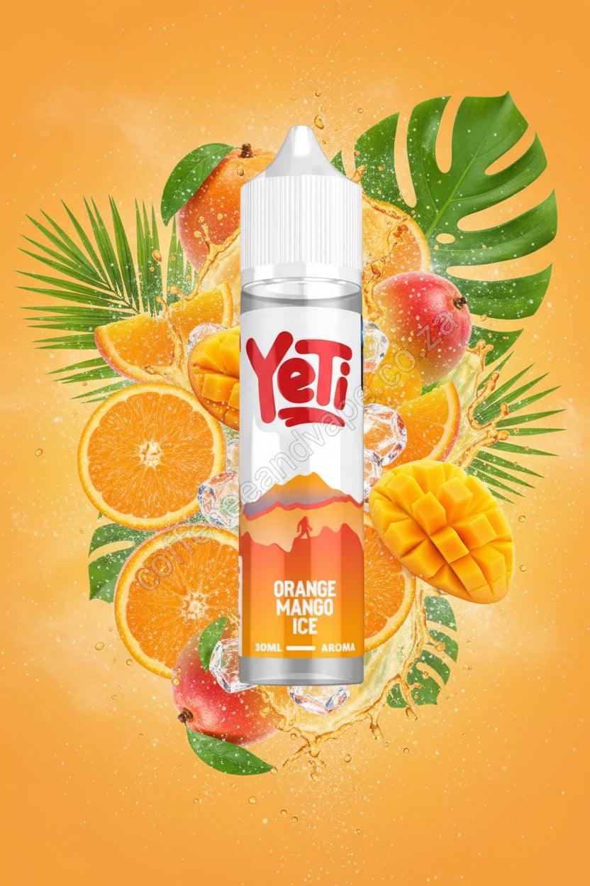 Yeti Orange Mango Ice vape juice bottle on a white background