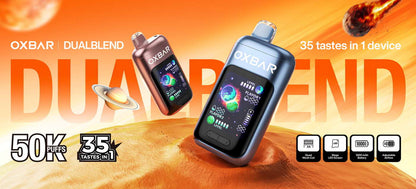 OXBAR DualBlend 50K features - 35 tastes, 1000mAh battery, display and adjustable airflow