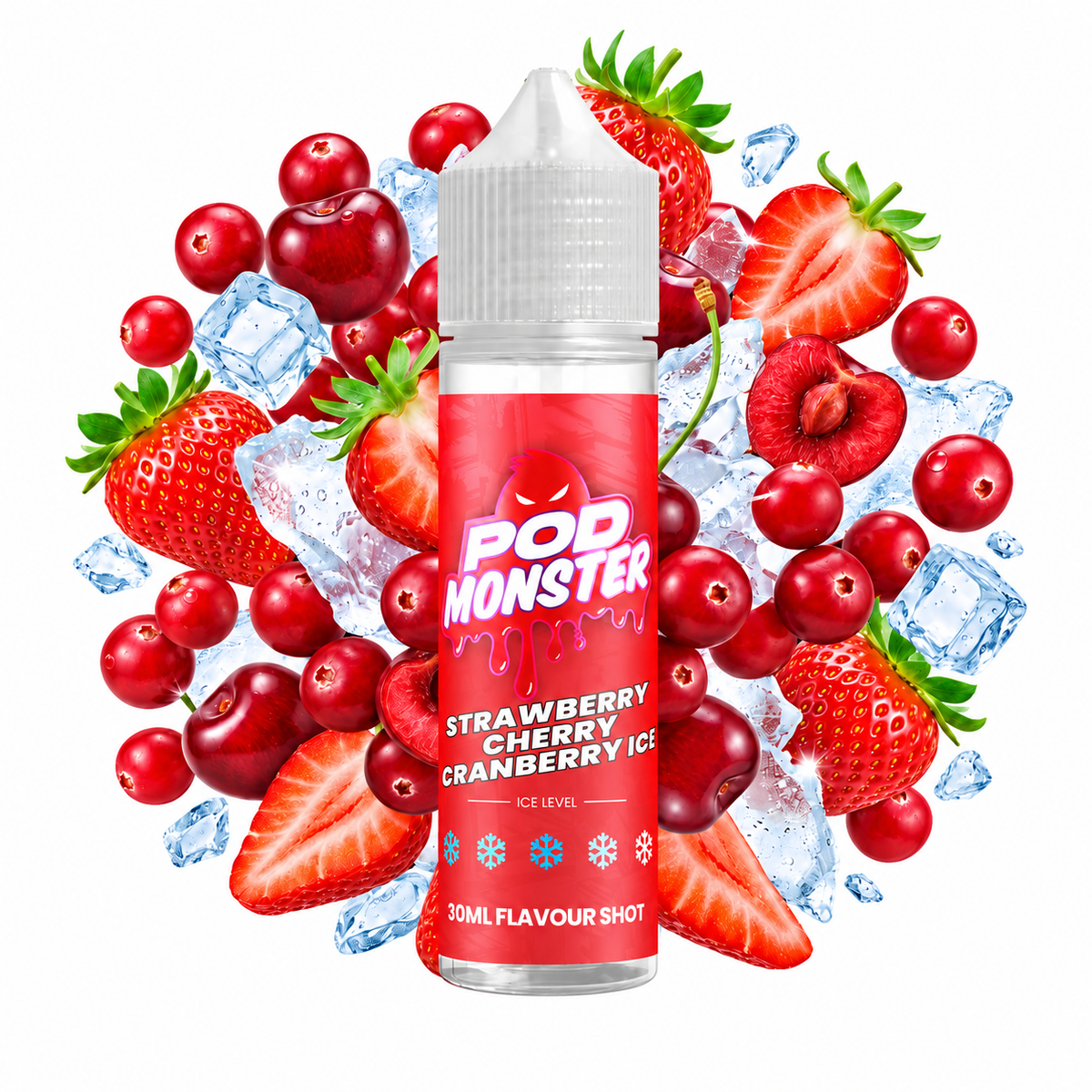 Pod Monster Strawberry Cherry Cranberry Ice 60ml longfill flavour shot