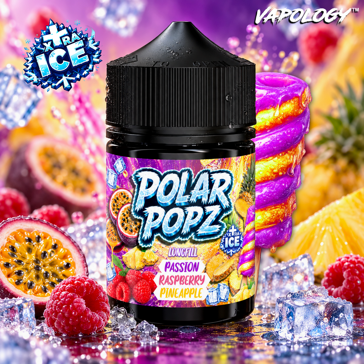 Polar Popz Passion Fruit Raspberry & Pine Xtra Ice 60ml Salt MTL longfill - current packaging