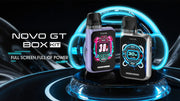 SMOK Novo GT Box Pod Kit vape with large color display shown on futuristic black background