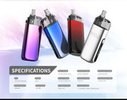SMOK Tech 247 Pod System Kit vape devices in purple, black, and silver colors on white background