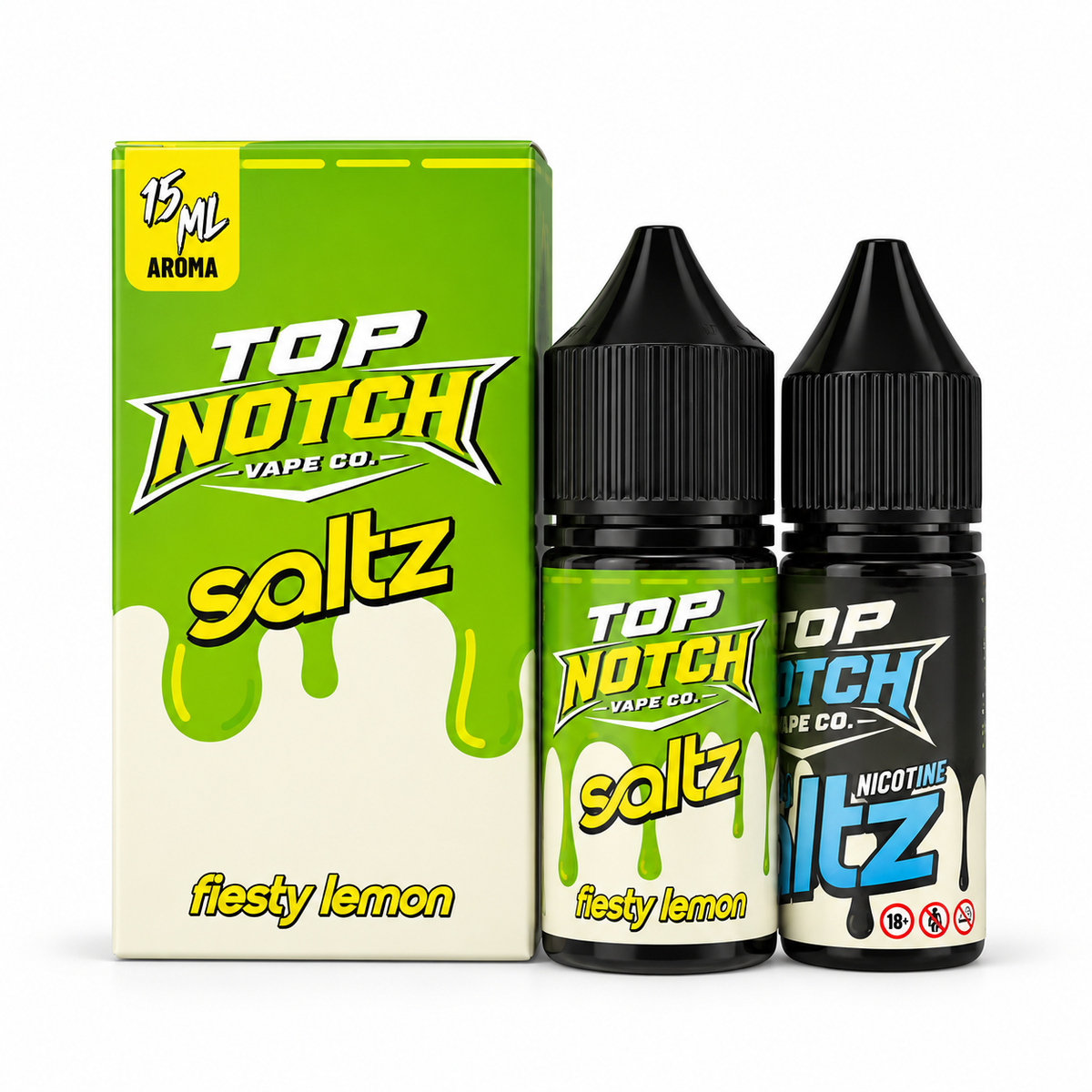 Top Notch Vape Co Saltz Fiesty Lemon 30ml shortfill combo, 15ml flavour and 15ml nicotine shot