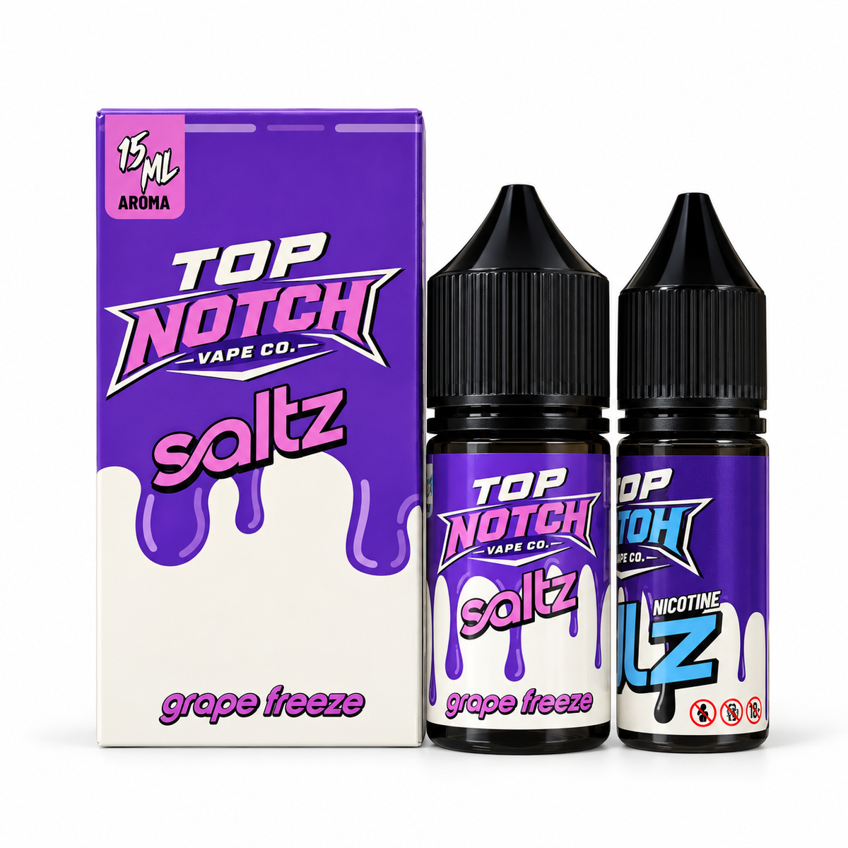 Top Notch Vape Co Saltz Grape Freeze 30ml shortfill combo, 15ml flavour and 15ml nicotine shot