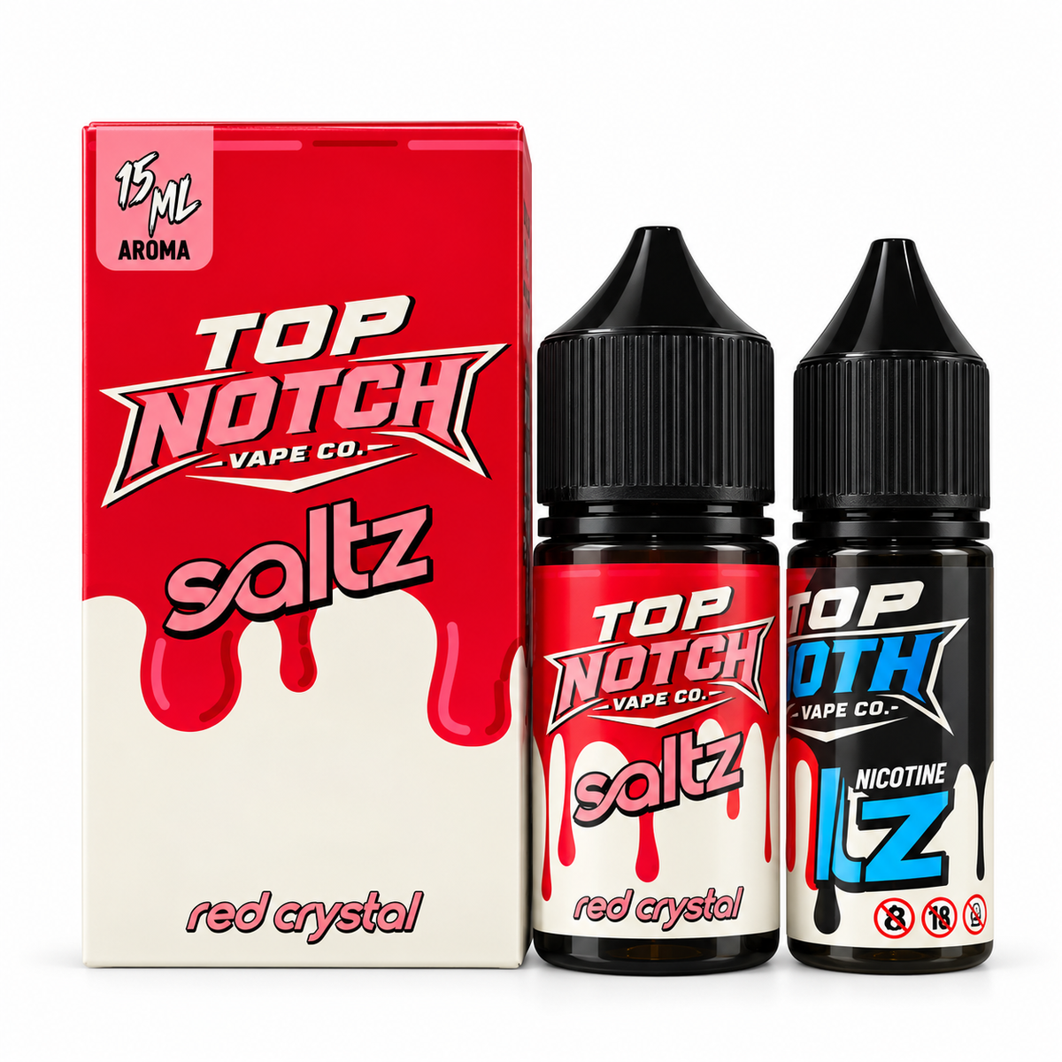 Top Notch Vape Co Saltz Red Crystal 30ml shortfill combo, 15ml flavour and 15ml nicotine shot