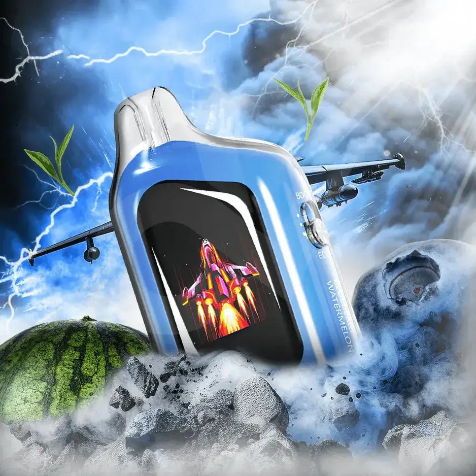 Velocity 25K Puffs disposable vape with blue background and ice-themed smoke